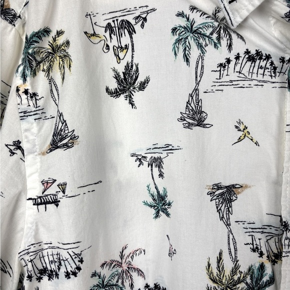 Old‎ Navy Button Up Mens XL Hawaiian Shirt Linen White Resort Wear Island Vibes - Picture 5 of 10